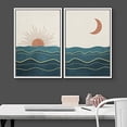 thumbnail image 4 of IDEA4WALL Framed Wall Art Print Set Shining Sun and Crescent Moon Over Teal Ocean Waves Abstract Shapes Modern Minimalist for Living Room, Bedroom, Office - 16"x24"x2 White, 4 of 5