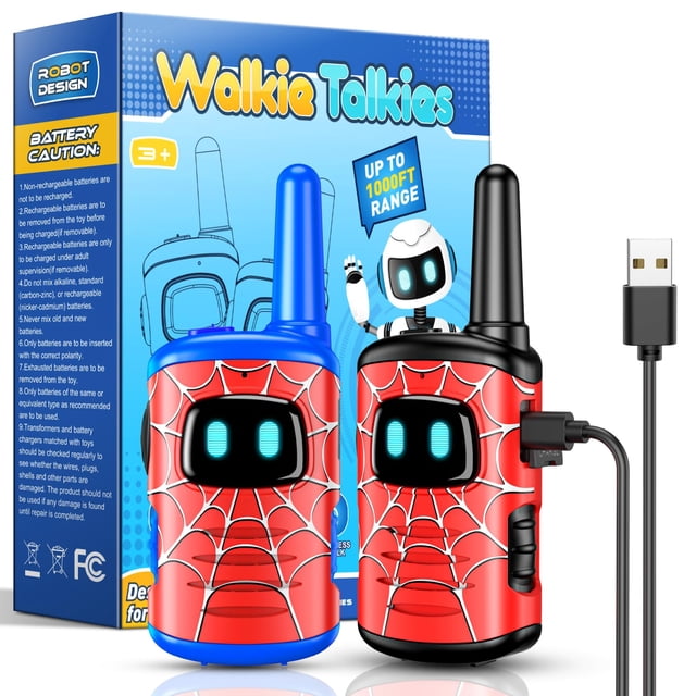 Walkie Talkies ComedyFun Spider recargable, paquete de 2 unidades para niños