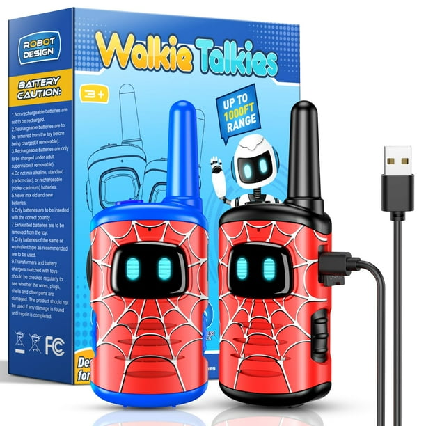 Walkie Talkies ComedyFun Spider recargable, paquete de 2 unidades para niños