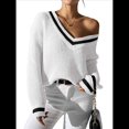 thumbnail image 2 of Suéter Holgado de Punto A Rayas de Larga para Mujer, Estilo Preppy, para Otoño e Invierno, con Cuello en V L, 2 of 8