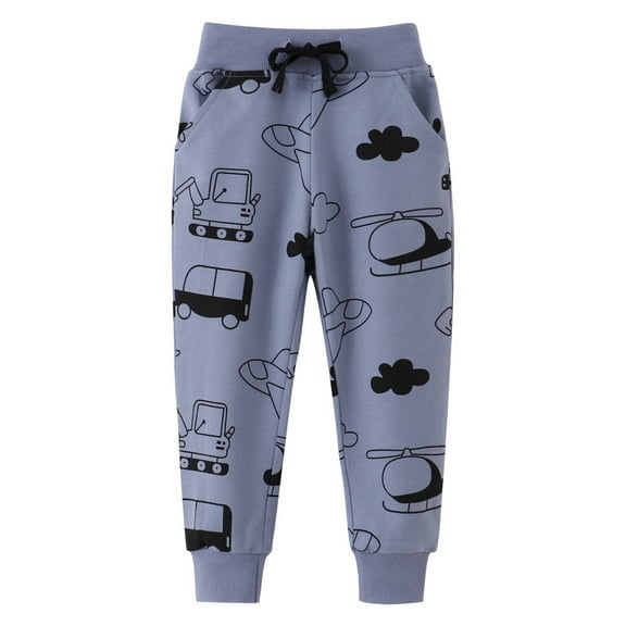Qingpeng Toddler Boy Cotton Joggers Kids Drawstring Elastic Waist Sweatpants Casual Loose Cute Print Sweats Pants with Pockets and Drawstring