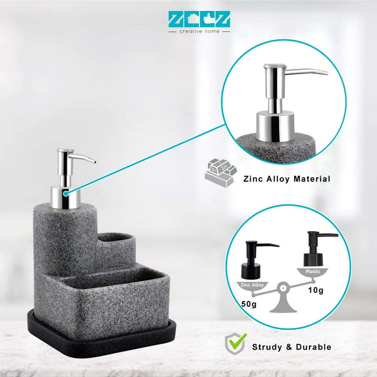 zccz Soap Dispenser with Sponge Holder, Marble Look Liquid Hand and Dish Soap Dispenser Pump Bottle and Sponge Holder 2 in 1 for