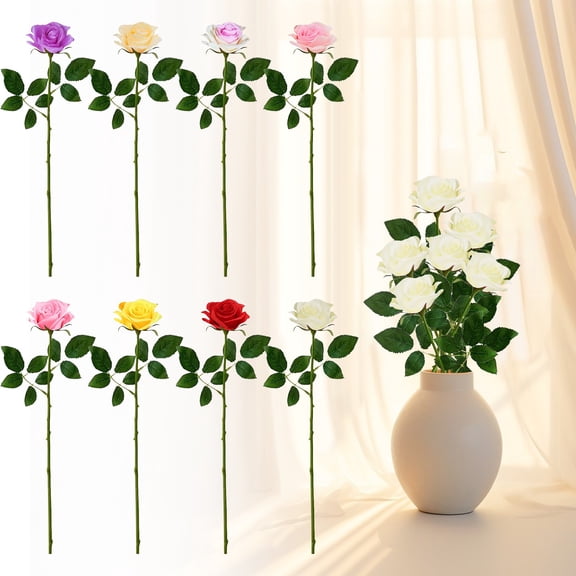 Curated Selection Shiogb Champagne Roses Artificial Flowers Flowers Realistic Roses Bouquet Long Stem for Wedding Home Birthday Decoration, 1 Valentine's Day Rose, 45Cm, White (A), A