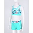 thumbnail image 3 of MSemis Kids Girls Printed Swim Outfits Cropped Tops with Shorts Bathing Suit Green Palm Leaf 10, 3 of 7
