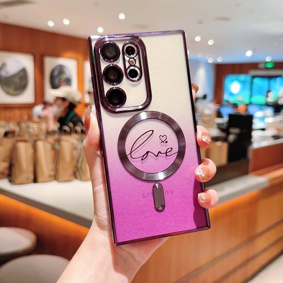 Allytechgroup Glitter Case for Samsung Galaxy S24 Ultra Case, Support Wireless Charging Slim Clear Anti Yellowing Plating Frame Shockproof Magnetic Back Cover for Samsung Galaxy S24 Ultra, Purple