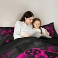 thumbnail image 4 of jejeloiu Console Gamer Gaming 7pcs Bedding Comforter Set,Cmodern Video Games Queen Bedding Sets,Pink Black Queen Sheet Sets For Boys Teens,Ultra Soft Home Decor Reversible, 4 of 8
