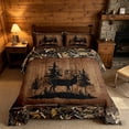 thumbnail image 3 of meiyoeat Rustic Deer Forest King Size Comforter Sets, Vintage Woodland Deer Bedding Comforter Set, Brown Black, Black Reversible 3 Pieces, 1 Comforter and 2 Pillowcases, 3 of 7