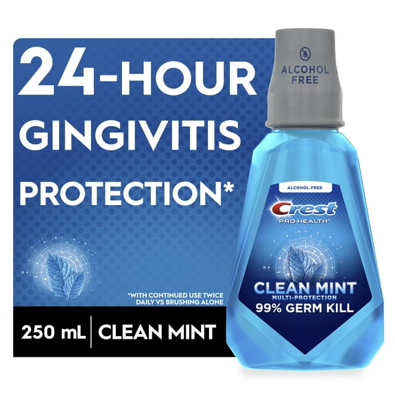 Crest Pro Health Alcohol Free Mouthwash, Clean Mint, 250 mL