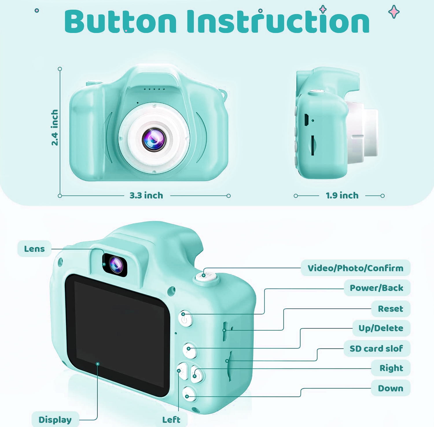 PayUSD Kids Camera 1080p HD Digital Video Camera for Kids 32gb Sd Card Mini Rechargeable Toddler Toys Christmas Birthday Festival Gifts for for 3-12 Years Kids, Green