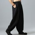 thumbnail image 4 of RYRJJ Men's Cotton Linen Harem Pants Drawstring Elastic Waist Casual Baggy Trousers Lightweight Loose Beach Yoga Pants with Pockets(Black,XXL), 4 of 6