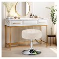 thumbnail image 2 of DaiZuY Modern Round Faux Fur Vanity Ottoman Stool, Contemporary Makeup Accent Stool for Bedroom Living Room Entryway(Faux Fur-White), 2 of 8