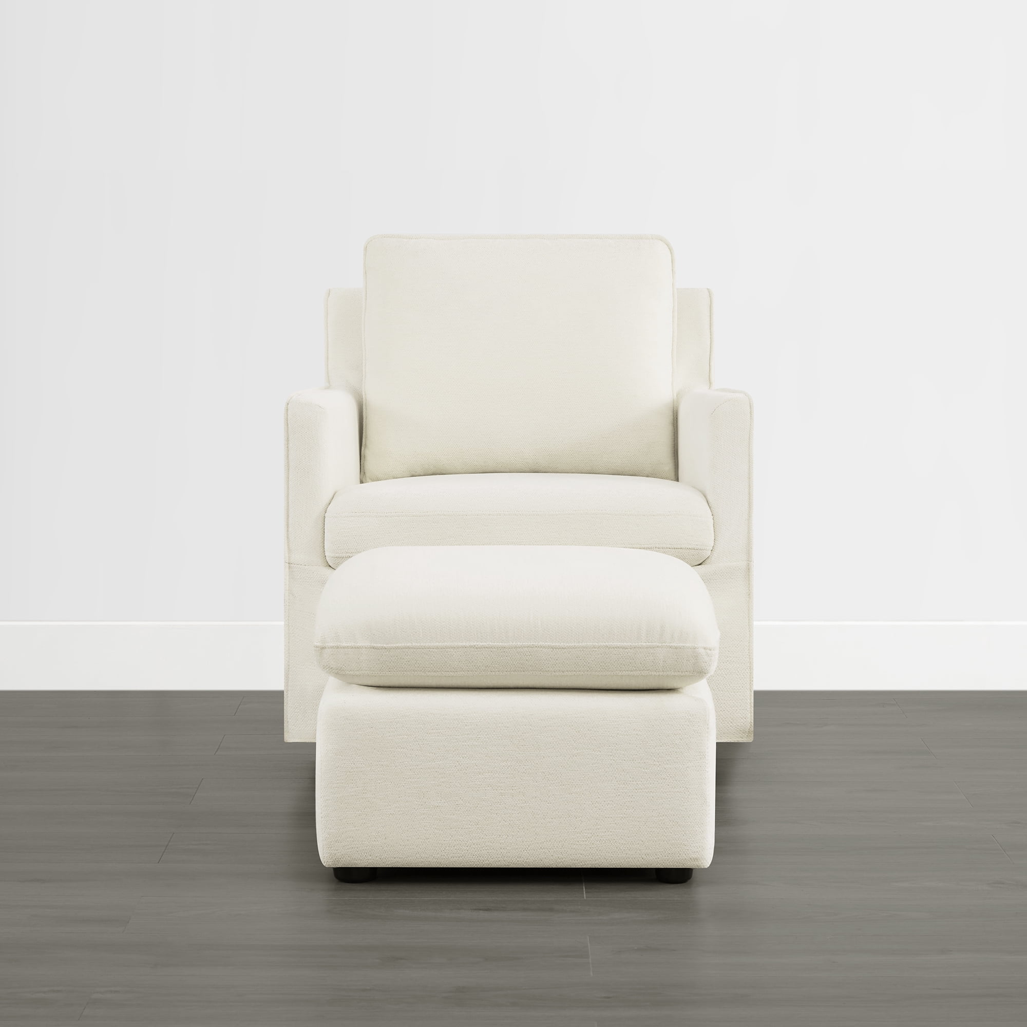 Spruce & Spring Upholstered Ottoman Footstool with Padded Cushion for Living Room and Bedroom, Cream White