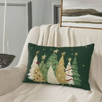 Christmas Pillow Covers 12x20 Inch 2 Pcs Sage Green Golden Cream Christmas Trees Decor Throw Pillows Winter Xmas Holiday Farmhouse Decoration Pillowcase Linen Cushion Cover for Couch Sofa Bed