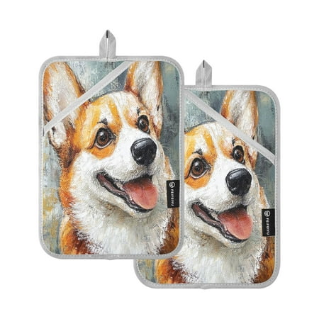 

Corgi with Oil Painting Style Square Insulation Pads 2 Piece Heat Resistant 338 Degrees F Oven Mitts for Kitchen Table BBQ Microwave and Other Cooking Occasions