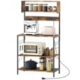 thumbnail image 1 of Rustic Brown Baker's Rack with Power Outlet & USB - Kitchen Microwave Shelf, 60.2" Tall Storage Unit for Living Room & Dining Area, 1 of 7