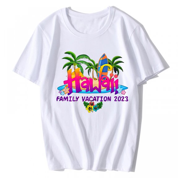 Hawaii Family Vacation T-shirt 2023 Hello Summer Vibes Beach Vacay T-Shirt Short Sleeve O-Neck Top White Medium
