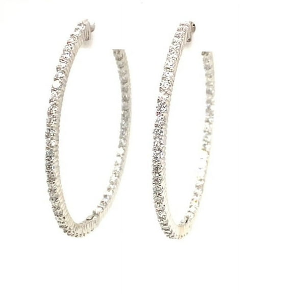 14k White Gold Lab Grown Round Diamonds Large Size Hoop Earrings