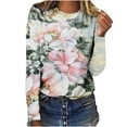thumbnail image 1 of T-shirts à Manches Longues pour Femmes, Col Ras du Cou, Tuniques à Imprimé Floral, Hauts Doux Décontractés, Blouse Coupe Ample, 1 of 5