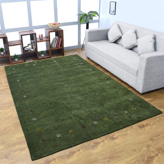 Rugsotic Carpets Handmade Rugs Hand Knotted Loom Rectangle 6'7''x9'10'' Green Silk Mix for Indoor Use