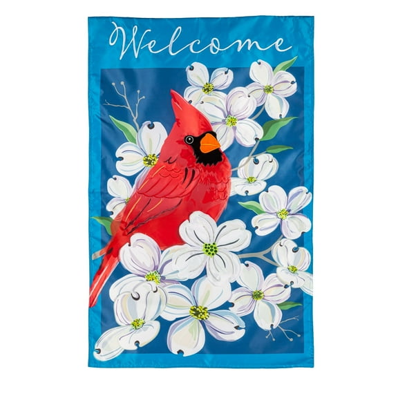 Spring Dogwood Cardinal Applique House Flag