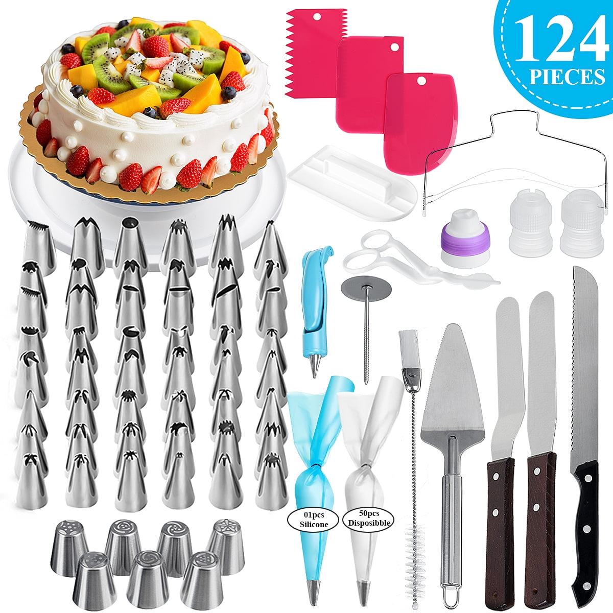 42pcs Cake Decorating Tools Kit Turntable Icing Tips Nozzles Pastry Supplies Set