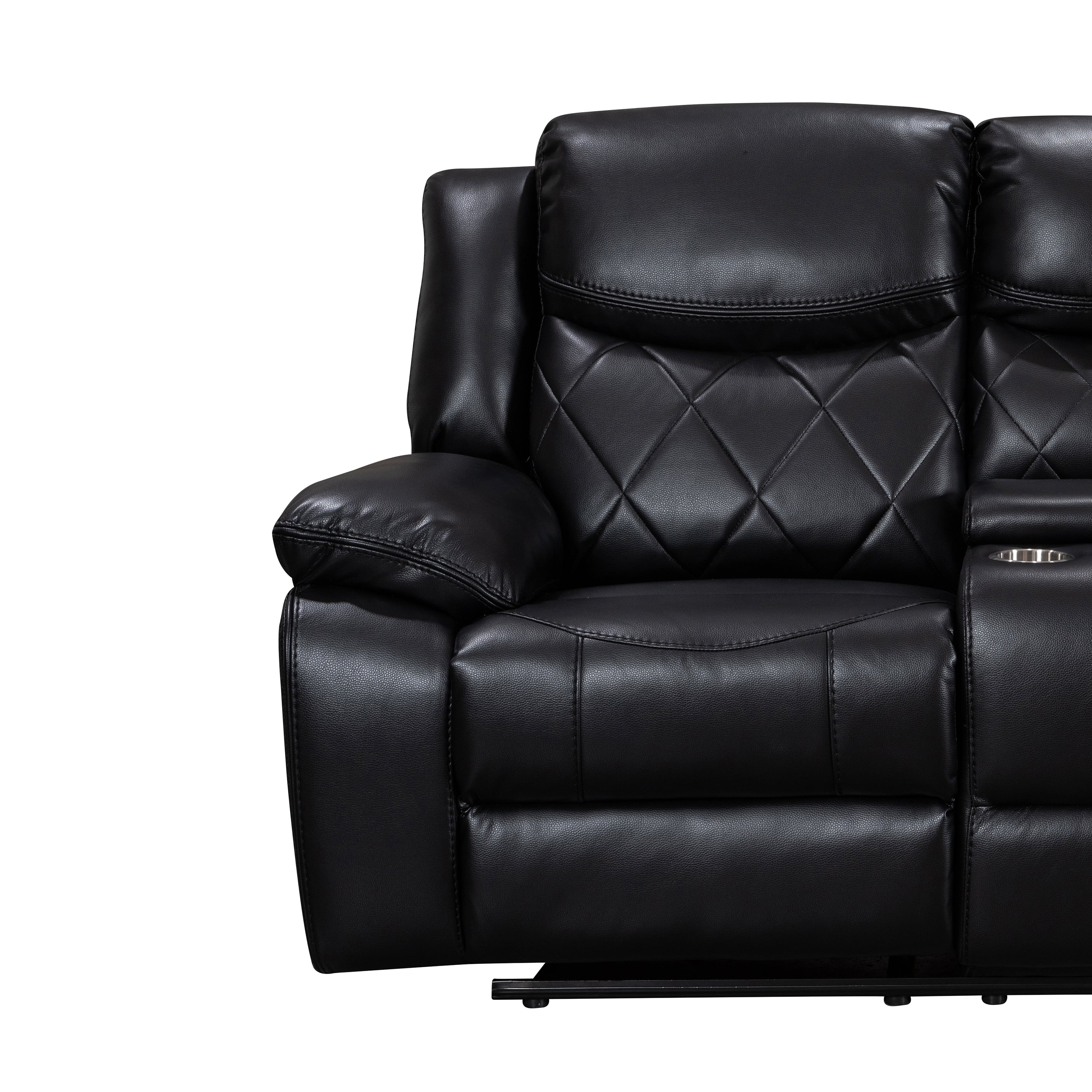 Contemporary Plush Faux Leather Upholstered Power Reclining Love Seat, Black