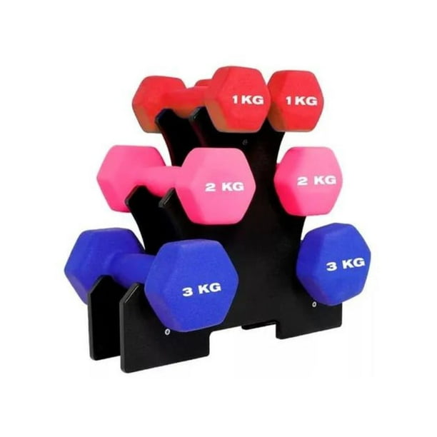 Set Mancuernas Neopreno 1,2 Y 3kg (total 6 Pzs Con Soporte) High End Fitness Rack_HF