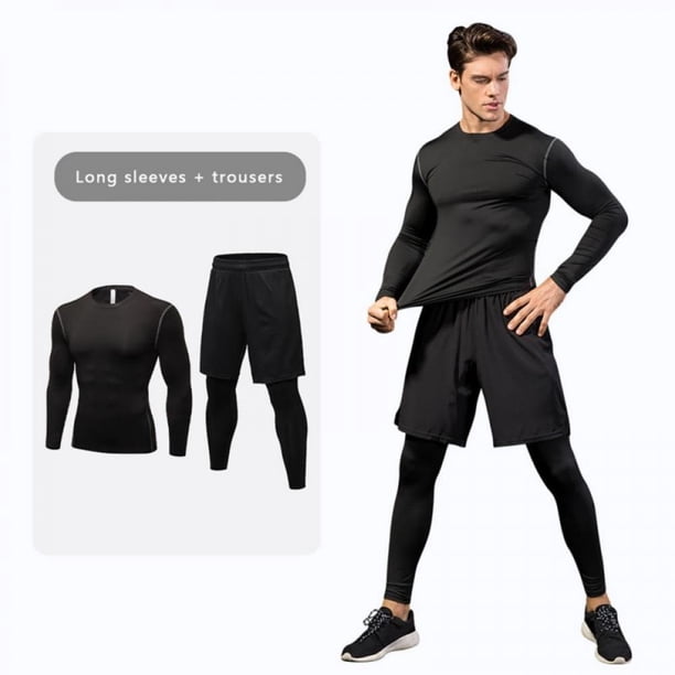 Ensemble Sport Homme 2 Pièces T-Shirt Compression + Legging Running Séchage Rapide Shengwan