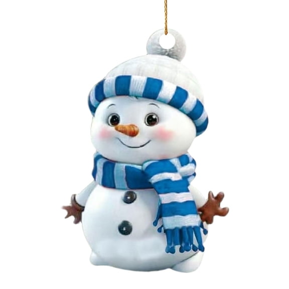 1Pcs Cute Snowman Christmas Ornaments, Acrylic Hanging Decor with Striped Knit Hat & Scarf for Xmas Tree(Dark Blue)