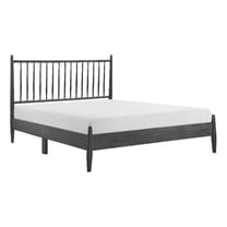 Lika Full Platform Bed- Vertical Slatted Headboard- Charcoal Gray Wood