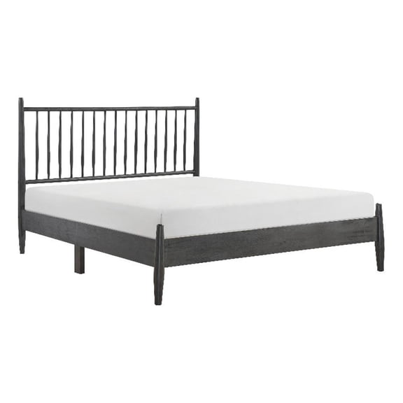 Lika Full Platform Bed- Vertical Slatted Headboard- Charcoal Gray Wood