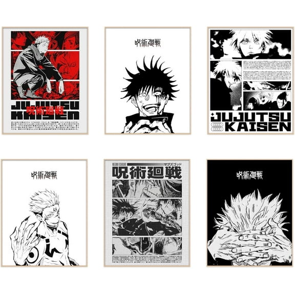 Sorcery Showdown: Jujutsu Kaisen Anime Canvas Poster Set - Manga Art - Anime Poster - Yuji Itadori - Gojo Satoru - 6 Pieces - 8x10'' Inch - Unframed
