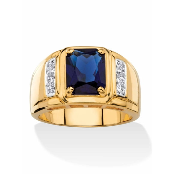 PalmBeach Jewelry Men's 2.96 TCW Emerald-Cut Created Blue Sapphire and Genuine Diamond Classic Ring 18k Gold-Plated