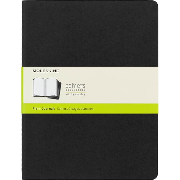 Moleskine Cahier Journal, Soft Cover, XL (7.5" x 9.5") Plain/Blank, Black, 120 Pages (Set of 3)