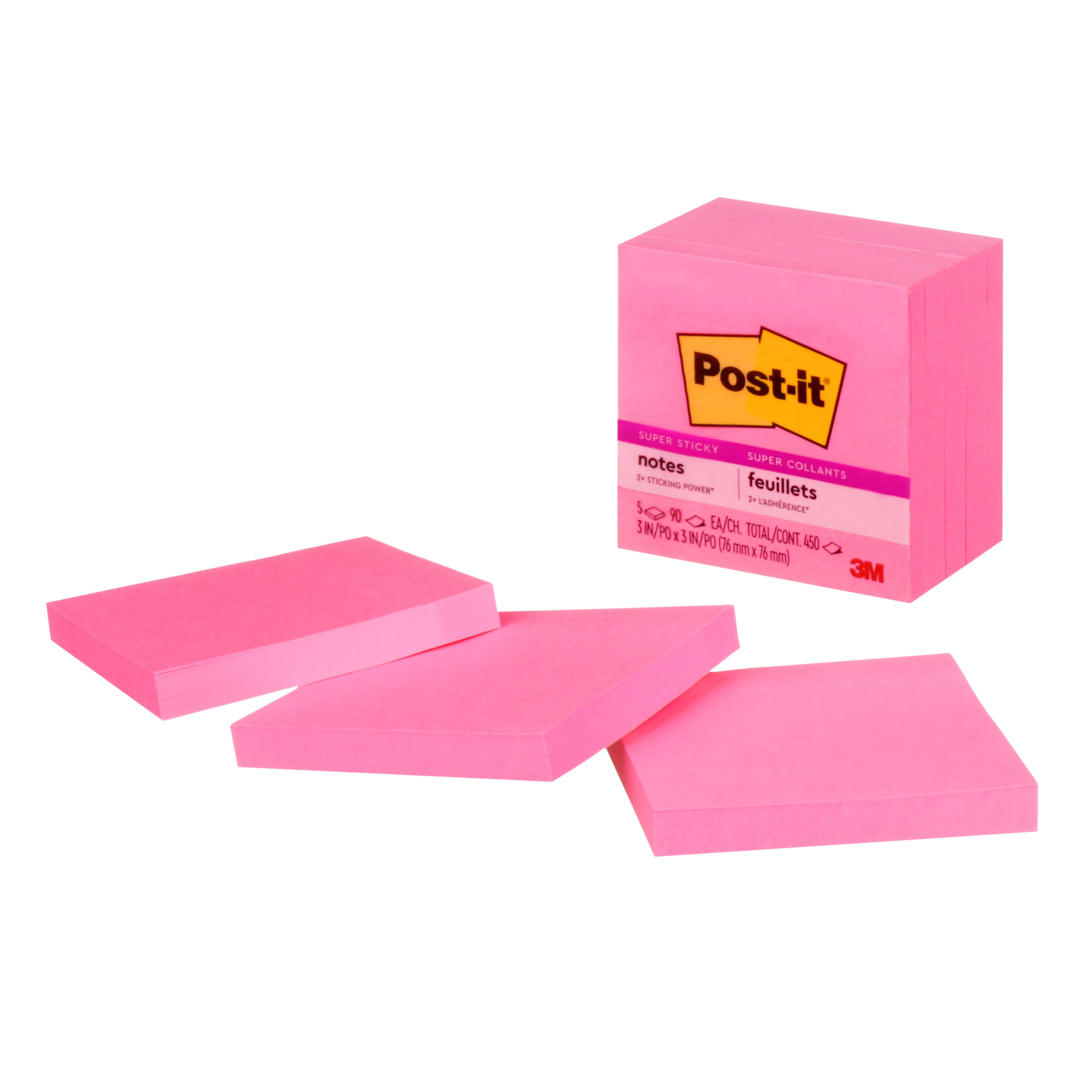 Post-it Super Sticky Notes, 3 in x 3 in (76 mm x 76 mm), Neon Pink