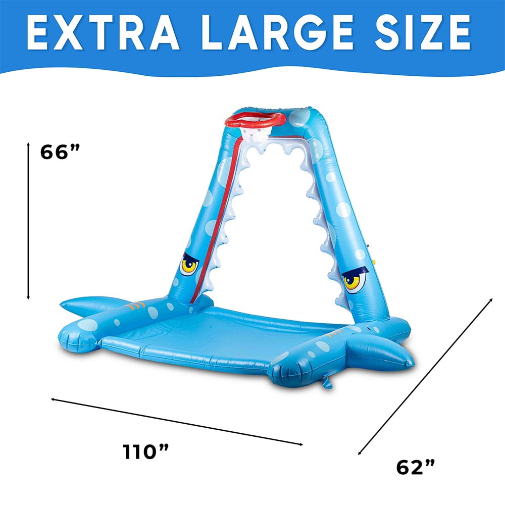 Zone Tech Giant Inflatable Shark Sprinkler Splash Pad with Basketball Hoop and Water Toys - Fun Sprinkler Summer Outdoor Game