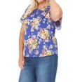 thumbnail image 2 of Women's Plus Size Casual Floral Flowy Short Sleeve Round Neck Key Hole Tee Blouse Top, 2 of 6