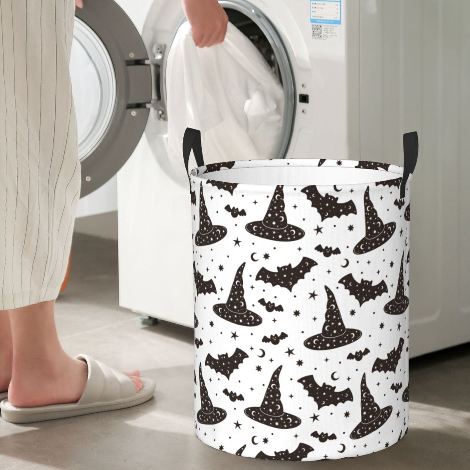 Large Laundry Basket with Handles - cute witch hat bat star Kids Baby Dirty Clothes Laundry Hamper for Bedroom Aesthetic