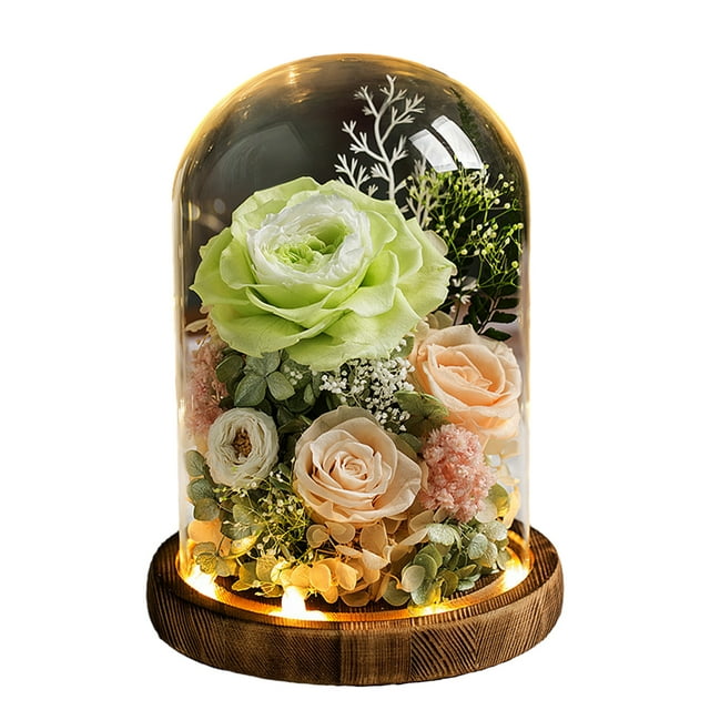 Infinity Rose Eternal Rose Flower Glass Cover with Led Light Preserved Real Infinity Glass Dome Romantic Home Decor Bedroom Light Long-lasting