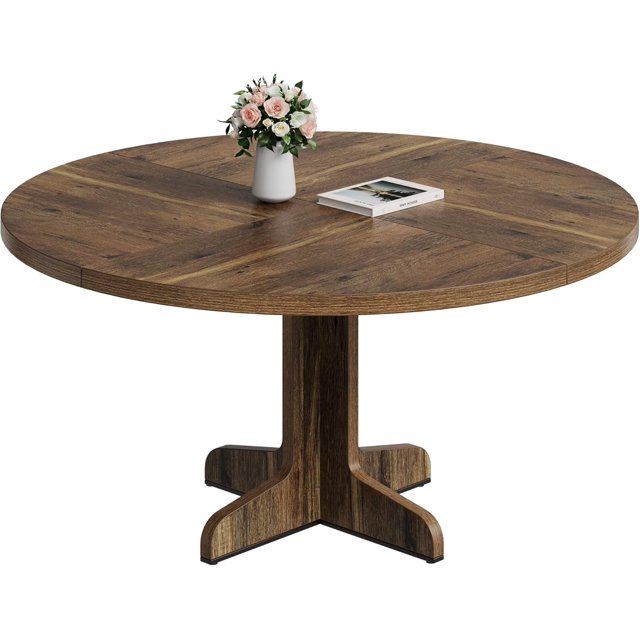 47" Round Dining Table for 4 with Wooden Base - Kitchen & Dining Room Table (Table Only)