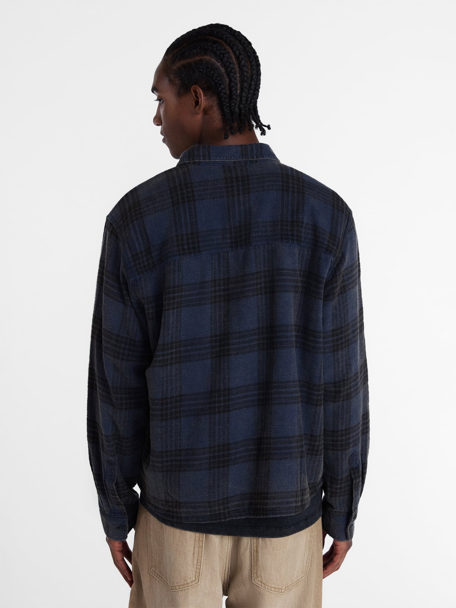 No Boundaries Boxy Fit Grunge Flannel Shirt with Long Sleeves, Men's XS-4XLT