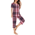 thumbnail image 4 of DPTALR Ensemble de Pyjama pour Femmes à Col Rond avec Imprimé à Carreaux, Manches Courtes, Chemise de Nuit et Pantalon avec Poches, 4 of 6