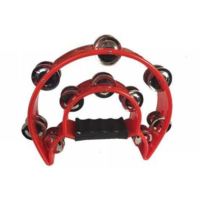 CIMAXIC Tambourin Musical Double Rangée Demi-Lune Jingle Musical Tambourin à Main pour Cadeau KTV Fête Jouet pour Enfants (Rouge), 10.04"X1.89"X9.06 Pouces