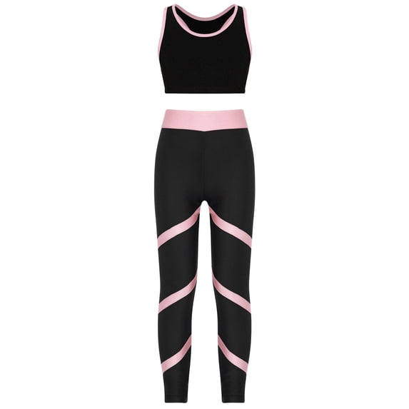 iEFiEL Girls Gymnastics Sports Suit Yoga Workout Tracksuit Outfit Set Crop Top with Pants Activewear