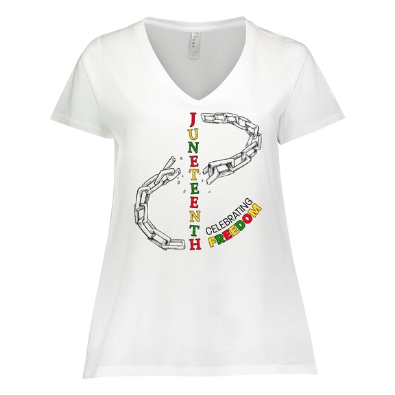 Inktastic Juneteenth-celebrating Freedom Breaking Chains Women's Plus Size V-Neck T-Shirt