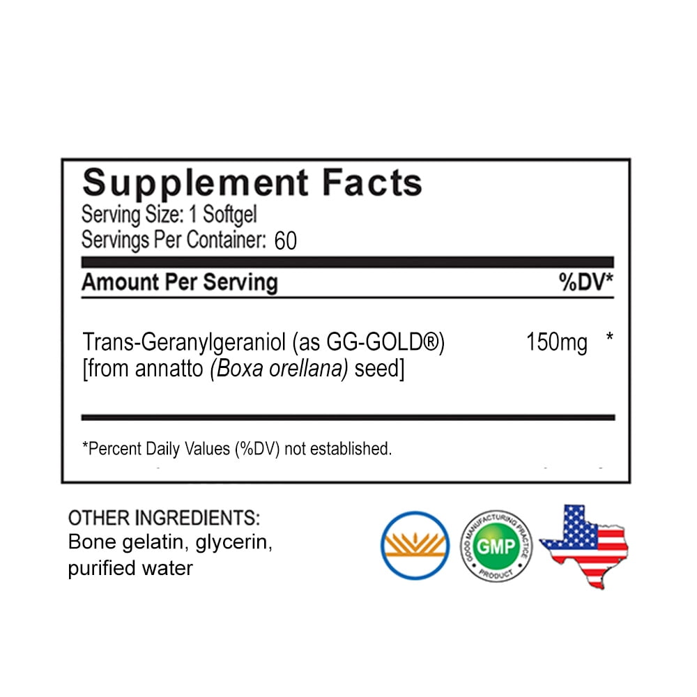 UNIQUE E A.C. Grace Company GG-Gold - 150mg Geranylgeraniol Supplement - Premium Annatto-Derived GG for Statin Users, Cellular Energy, Muscle & Bone Health - 60 Softgels