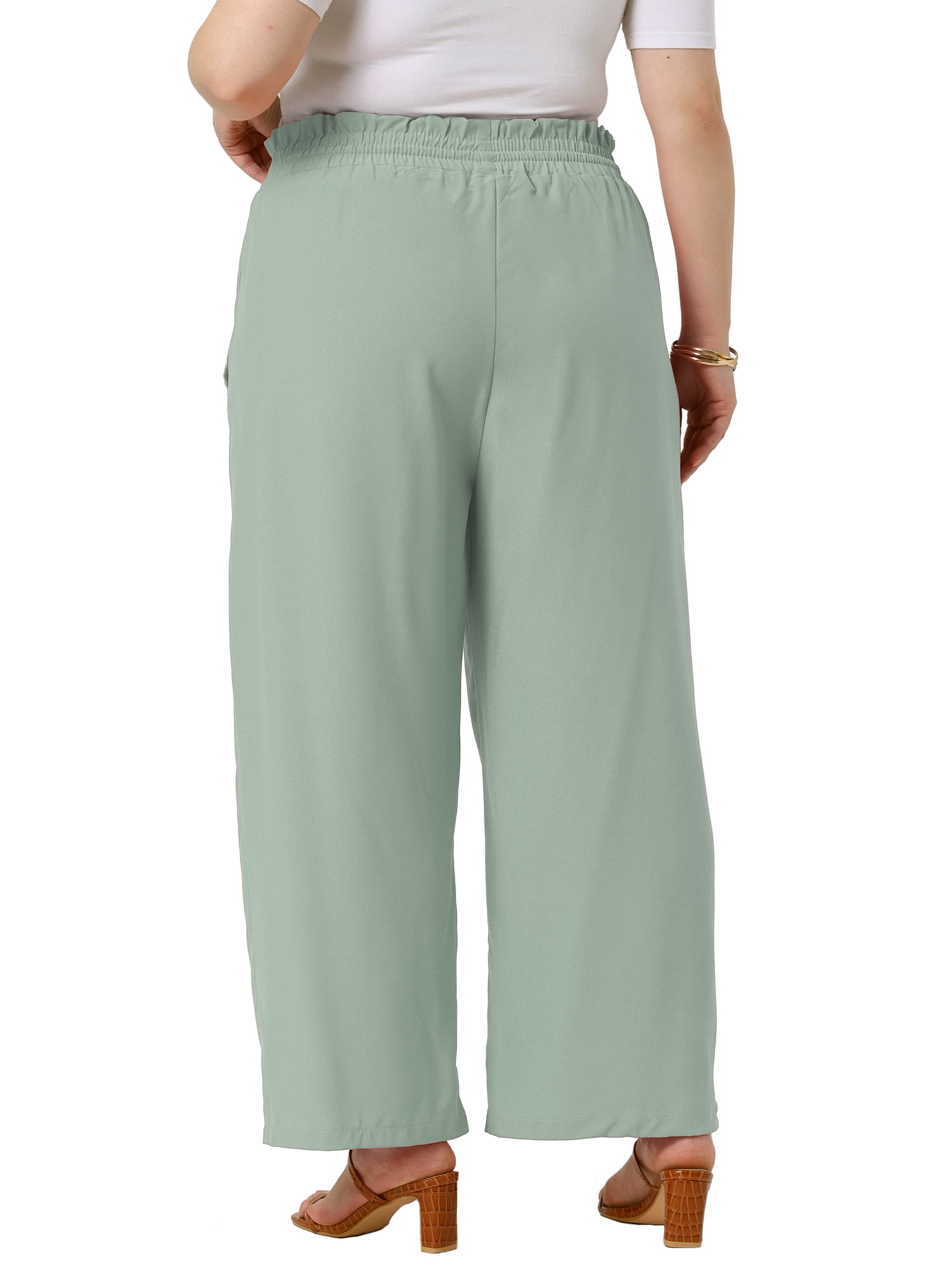 DARING DIVA Women's Plus Casual High Waisted Lounge Pants with Pockets 4X Light Green