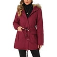 thumbnail image 2 of Chaqueta parka de invierno para mujer INSPIRE CHIC, abrigo acolchado largo, cálido, a prueba de viento, con capucha de piel sintética, S Rojo Oscuro, 2 of 6