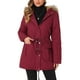 thumbnail image 2 of Chaqueta de parka de invierno para mujer Allegra K, abrigo acolchado largo, cálido, a prueba de viento, con capucha de piel sintética, S, rojo oscuro, 2 of 6