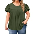 thumbnail image 2 of WQNVRNR Womens Plus Size Shirts Cute- Crew Puff Short Sleeve Loose Casual Summer Tops Blouse Army Green Size 3XL, 2 of 7